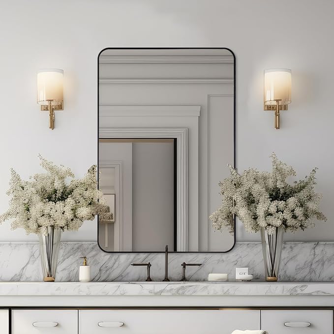 Black Bathroom Mirror 24"x36", Modern Round Corner Bathroom Vanity Mirror - Image 3