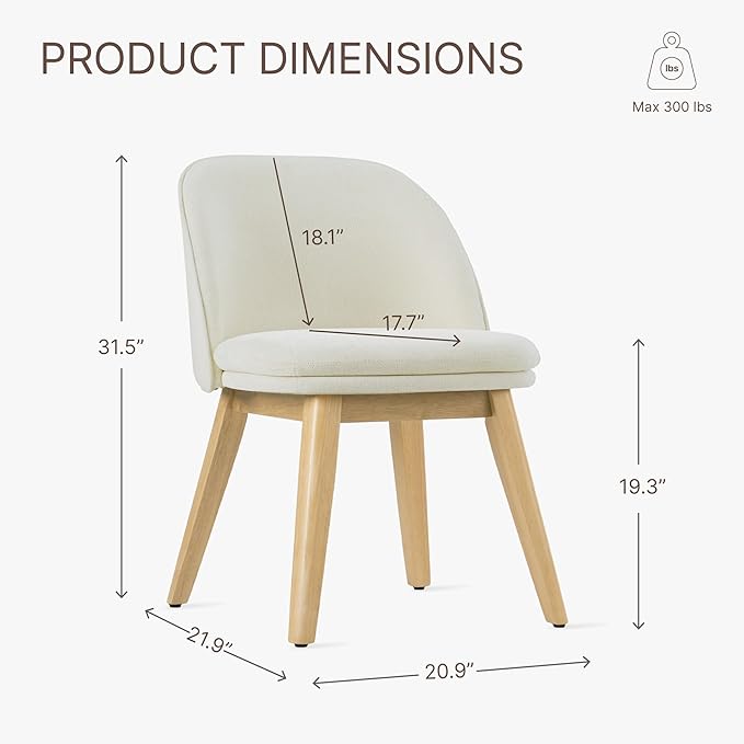 Wooden Dining Chairs Set of 2, Fabric Upholstered Modern Dining Room Chairs - Image 2