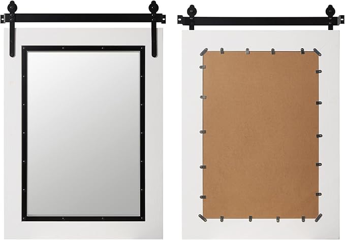 YOSHOOT Farmhouse Barn Door Mirror, Wood Frame Wall Mirror, Wooden Mirror - Image 5