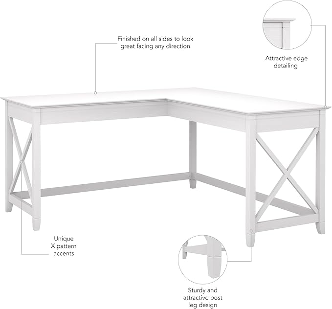 Bush Furniture Key West 60W Modern Farmhouse L Shaped Desk in Pure White Oak | - Image 5
