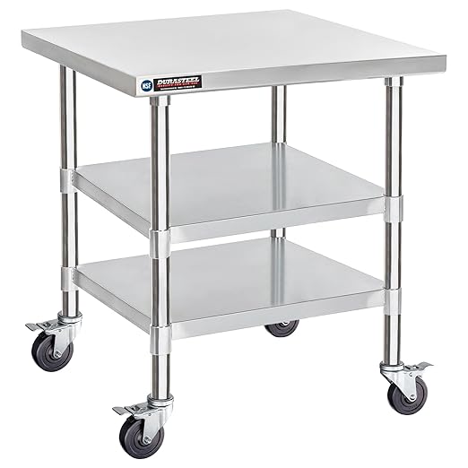 DuraSteel Stainless Steel Work Table 30" x 30" x 34" Height w/ 4 Caster Wheels by DuraSteel