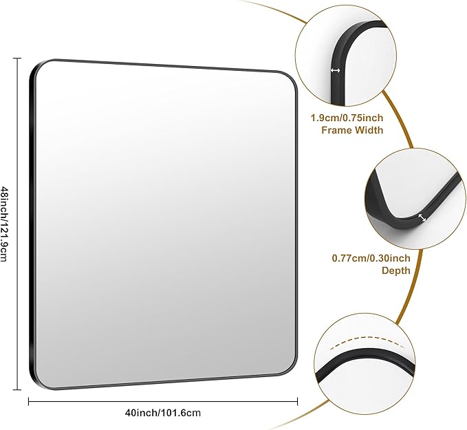 KOCUUY 40"x48" Large Rectangle Vanity Mirror, Modern Design of Upgraded - Image 10
