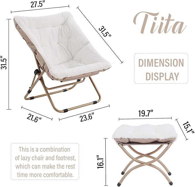 Tiita Folded Chair with Ottoman, Soft Faux Fur Oversized Folding Accent Chair - Image 3
