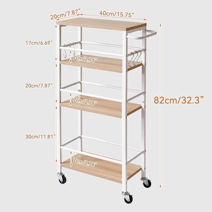 IBUYKE 7.8" Slim Rolling Cart, 4 Tier Metal Kitchen Laundry Storage Cart - Image 6