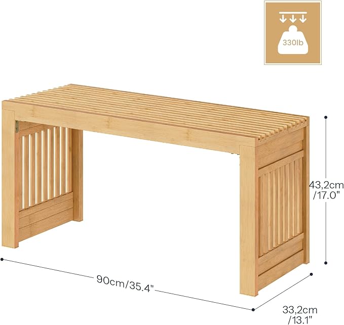 HOOBRO Dining Bench, 35 inch Bamboo Entryway Bench, Farmhouse Kitchen Table - Image 3