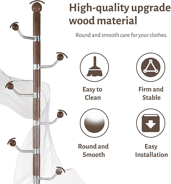 Coat Rack Freestanding, Metal Wooden Coat Tree - Image 3