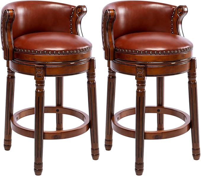 Cow top Leather Wooden Bar Stools, 29.5" Bar Height Bar Chair by AULIFE