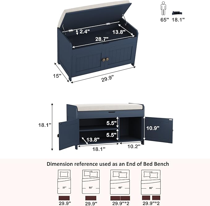 HOMEFORT 30" Shoe Bench with Lift Top Storage, Entryway Bench with Cushioned - Image 3
