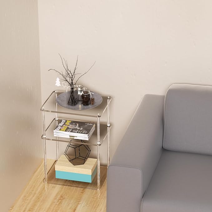 Acrylic Side Tables with 3 Shelve, Bedside Table Clear Nightstand - Image 8