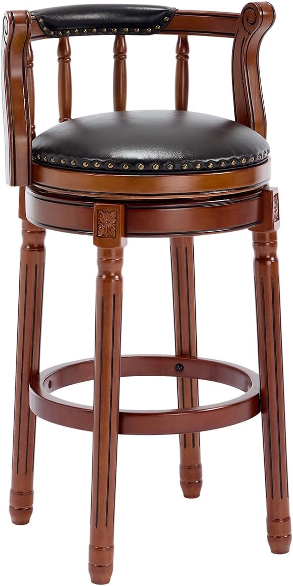 Cow top Leather Wooden Bar Stools, 360 Degree Swivel Bar Height Chair by AULIFE