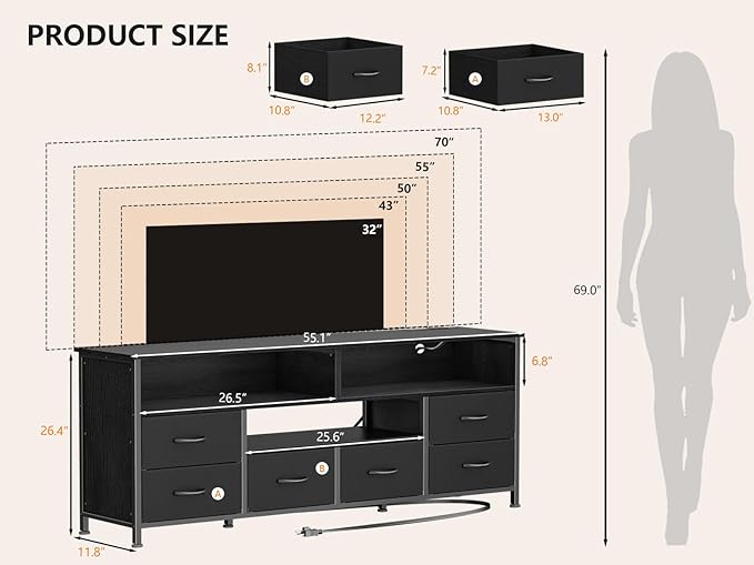 Furologee 55" LED TV Stand for Bedroom - Image 7