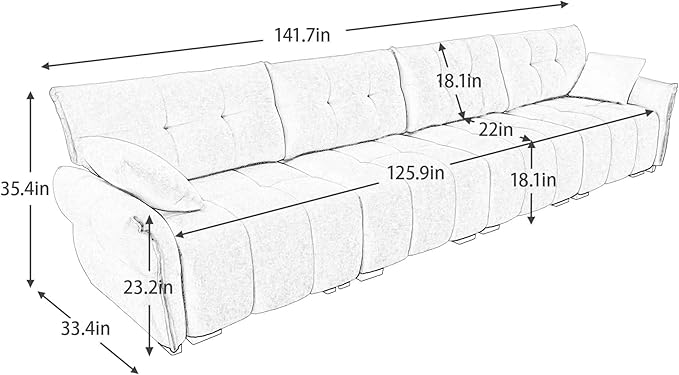 Modern Chenille Fabric 4-Seat Sofa w/ 2 Pillows, Premium Upholstery Living Room - Image 2