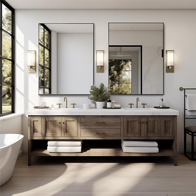 Bathroom Mirror 26"x38" Wall Rectangle Mirror Black Vanity Square Frosted Metal - Image 2