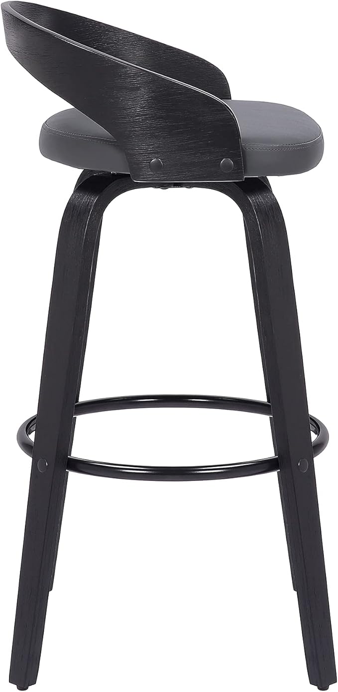 Armen Living Sonia 26" Counter Height Swivel Gray Faux Leather and Black Wood - Image 4