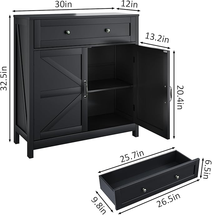 Buffet Sideboard with 2 Barn Doors, Freestanding Floor Storage Cabinet - Image 2