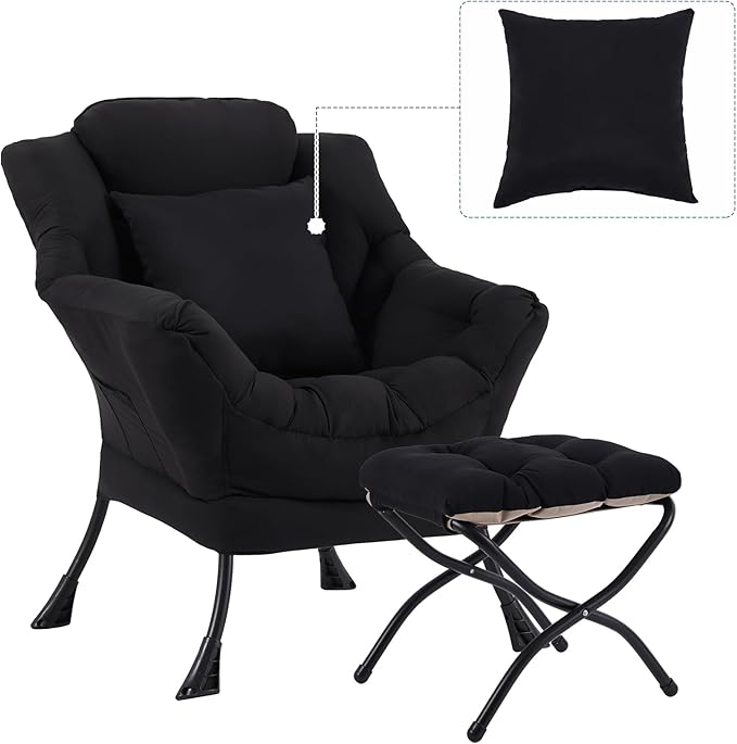 Lazy Chair with Ottoman, Comfy Reading Chair with Footstool & Pillow Modern by YOTATING