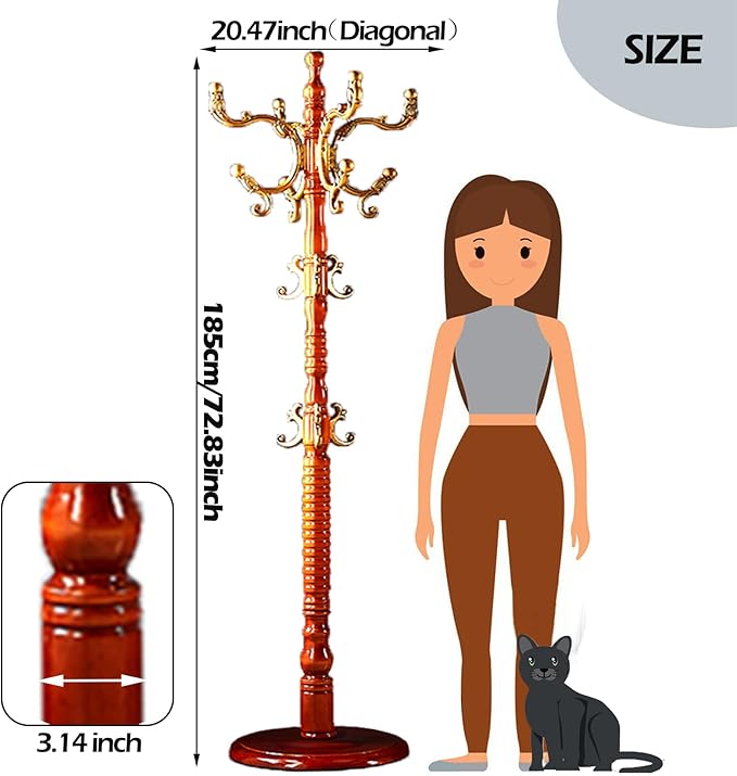 Coat Racks Free Standing with 14 Hooks, Natural Wood Coat Stands - Image 6