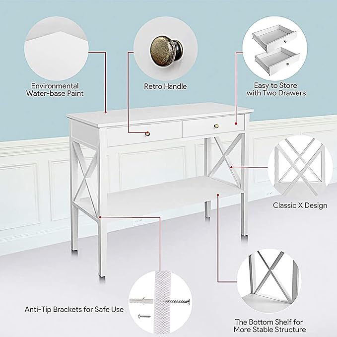 ChooChoo Console Table with Drawers, Narrow Wood Accent Sofa Table Entryway - Image 5