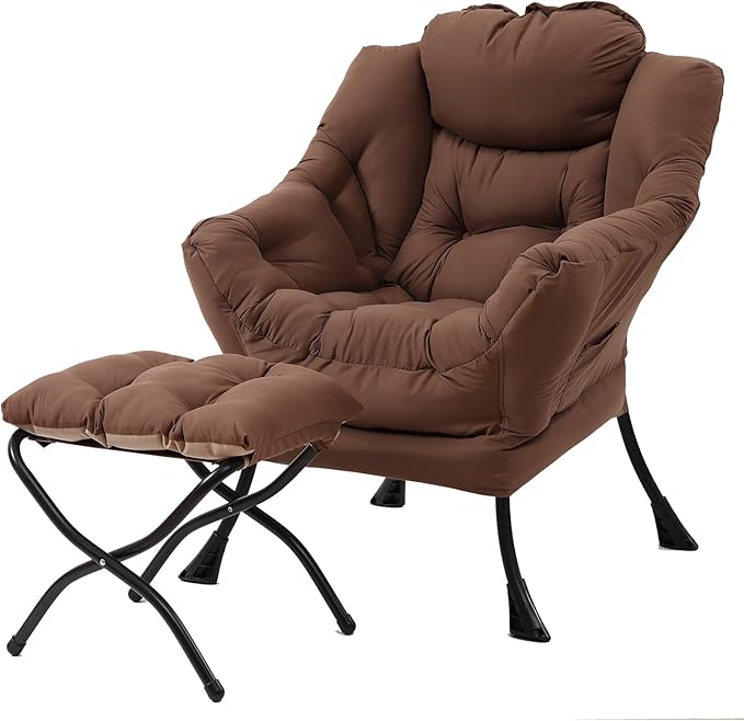 Lazy Chair with Folding Ottoman, Modern Accent Lounge Armchair with Armrests by MBOOYOME