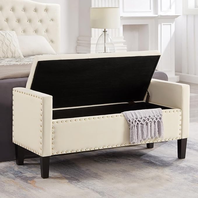 24KF Velvet Modern Upholstered Tufted Button Storage Bench - Image 3