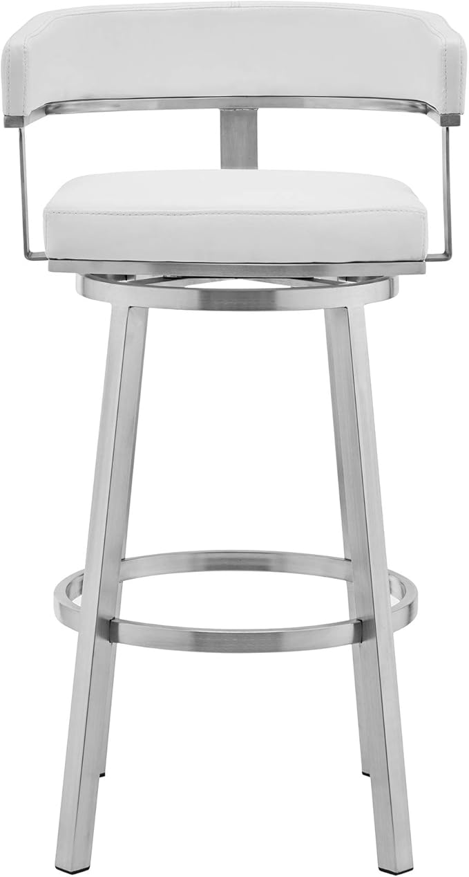 Armen Living Lorin Modern 30" Seat Height White Faux Leather and Brushed - Image 4