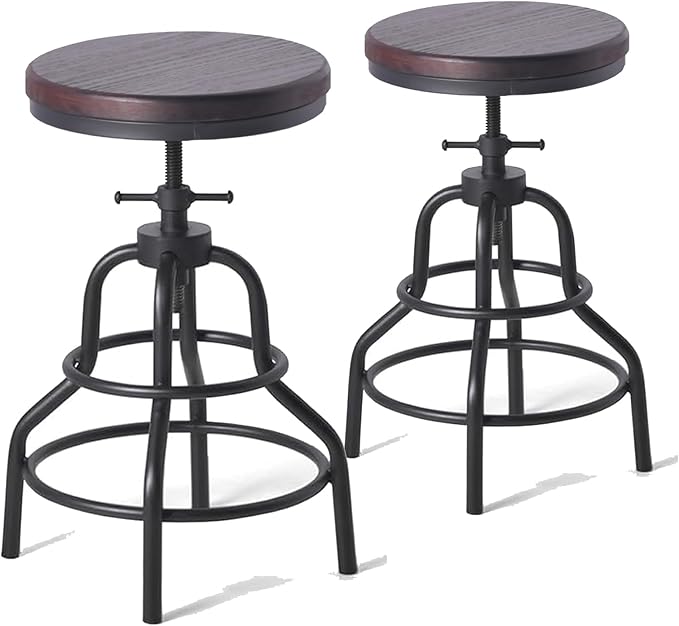 Diwhy Industrial Vintage Bar Stool, Kitchen Counter Height Adjustable Pipe Stool - Image 5