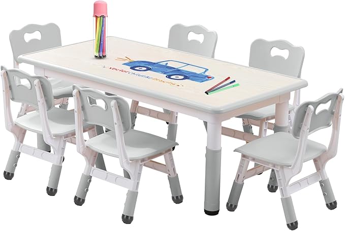 Kids Table and Chairs Set, Height Adjustable Desk by HAPPYMATY