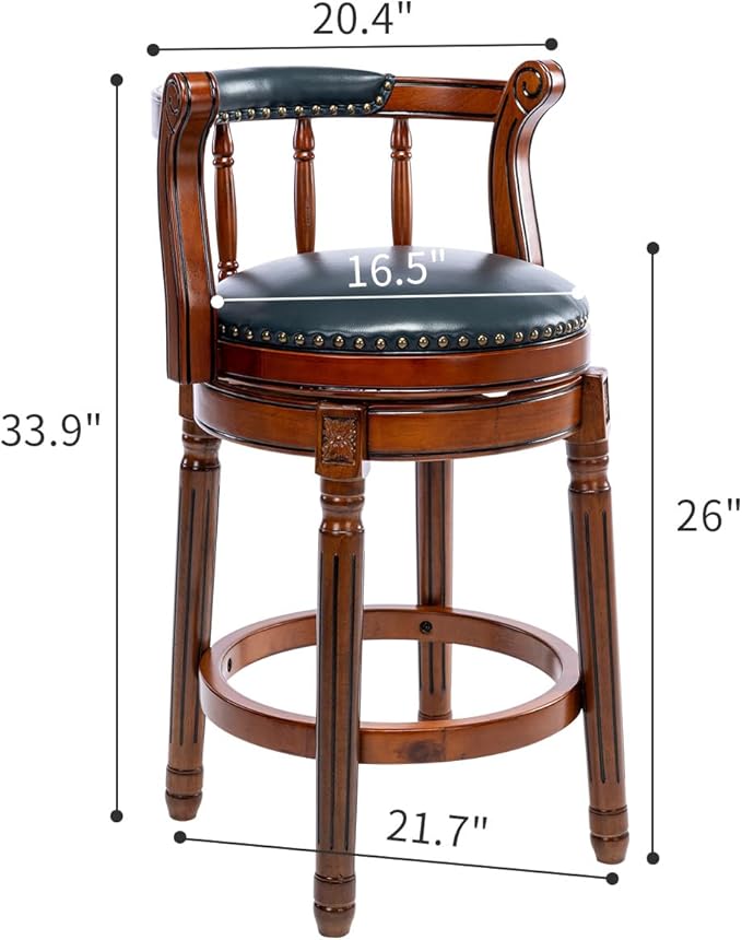 Cow top Leather Wooden Bar Stools, 360 Degree Swivel Bar Height Chair - Image 3
