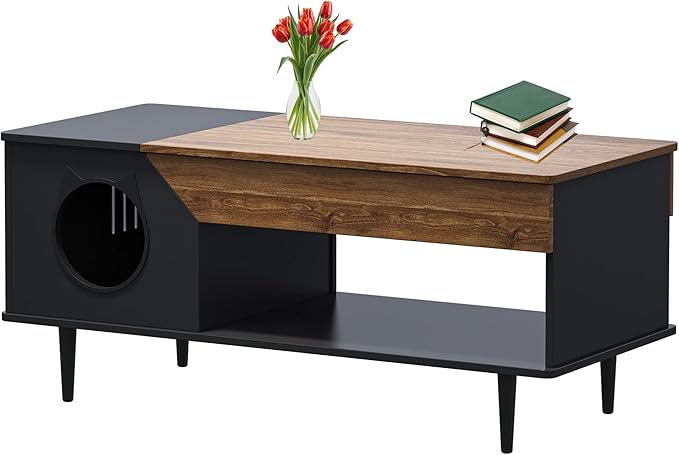 GAOMON Black Coffee Table 45'' Cat Living Room Tables - Image 4