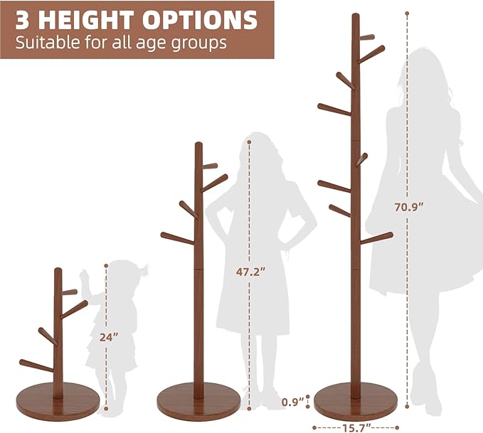 Uniclinens Coat Rack Freestanding Solid Wood Coat Tree Standing - Image 3