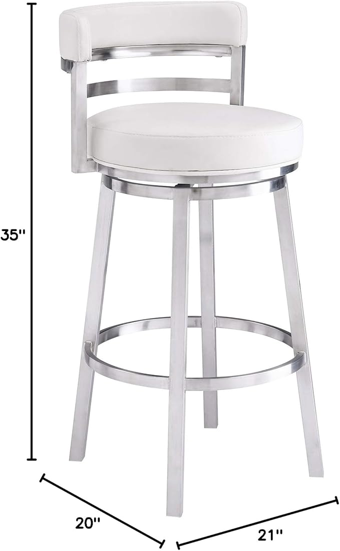 Armen Living Madrid 26" Counter Height Swivel Modern White Faux Leather and - Image 2