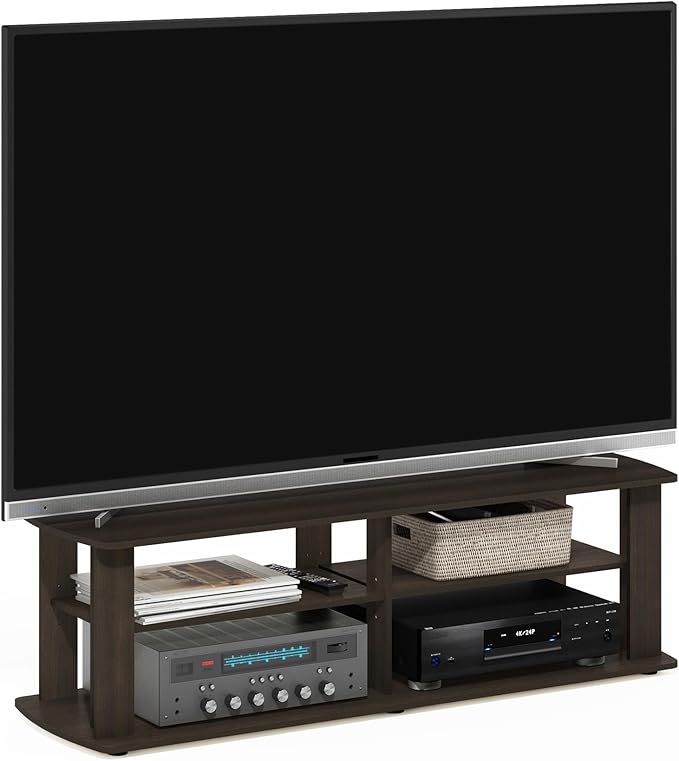 Furinno Nelly Entertainment Center TV Stand, Short 43.3" x13.4 x13.1, Dark Brown by Furinno-FitsYourSpaceFitsYourBudget
