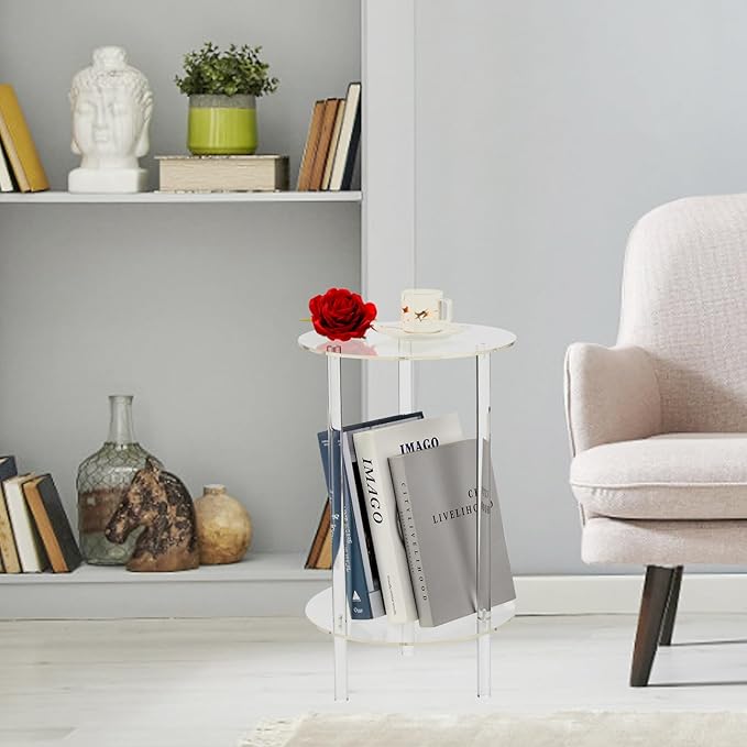Acrylic Detachable End Table, Round Acrylic Coffee Table, 2 Tier Multifuntional - Image 5