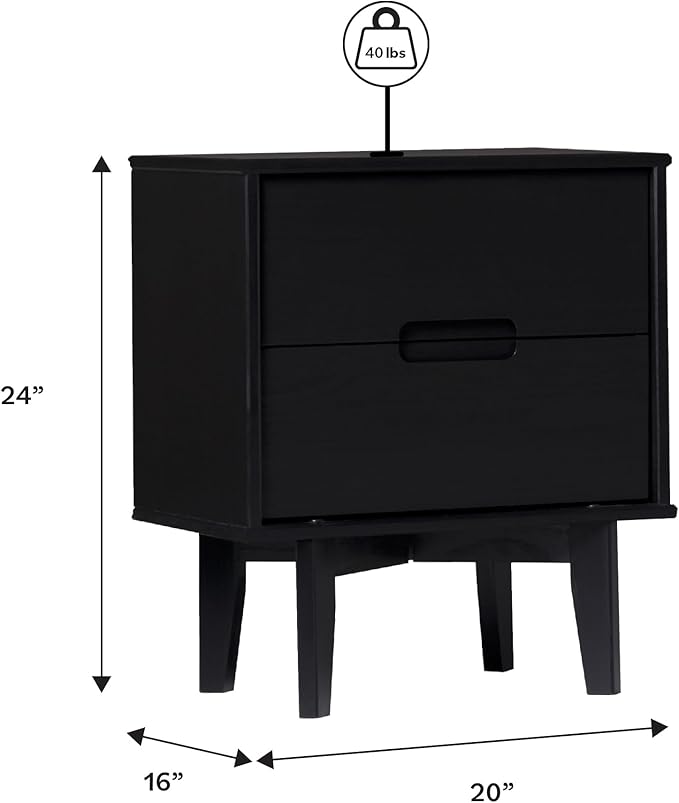 Brynn Modern Solid Wood 2-Drawer Nightstand 24 Inch Black - Image 3