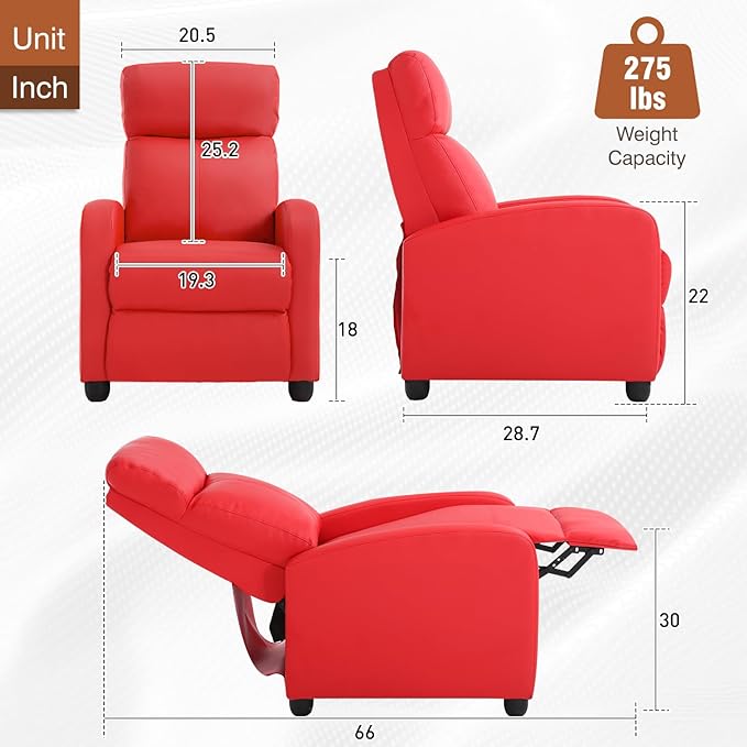 BestMassage | Recliner Chair | No Massage Function | Pu Red | - Image 3