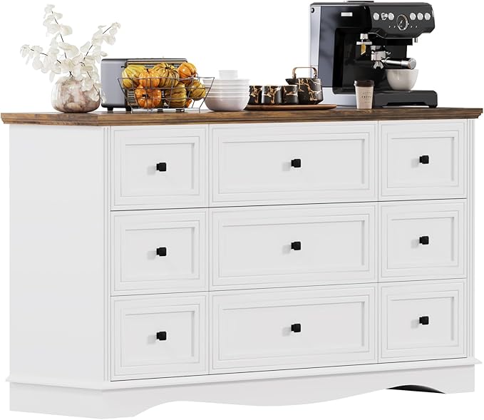 57" Wooden Dresser with 9 Drawers, Modern Farmhouse Furniture Organizer by PROXRACER
