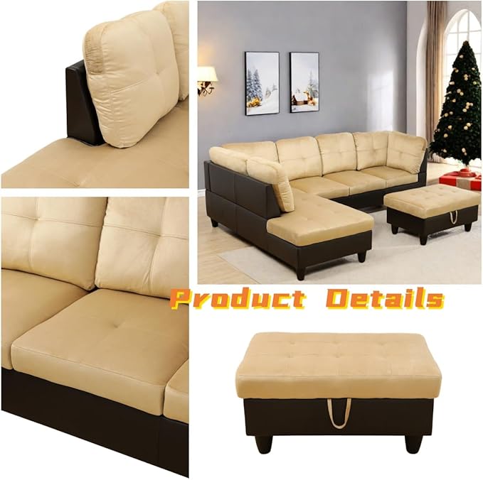 L Shaped Sectional Couch with Otttoman, Apartments - Image 3