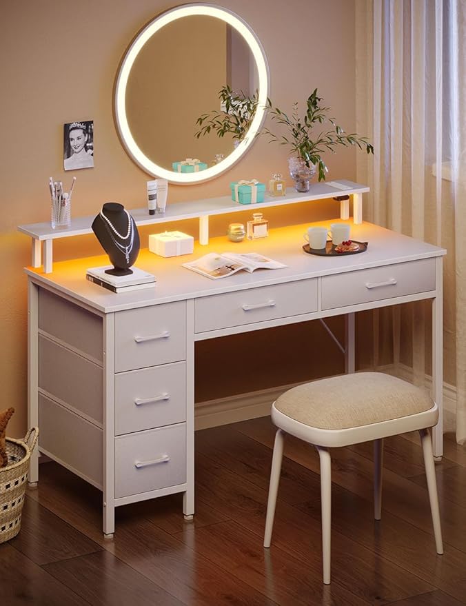 Seventable Computer Desk with Power Outlets & LED Light, 55 inch Home Office - Image 2