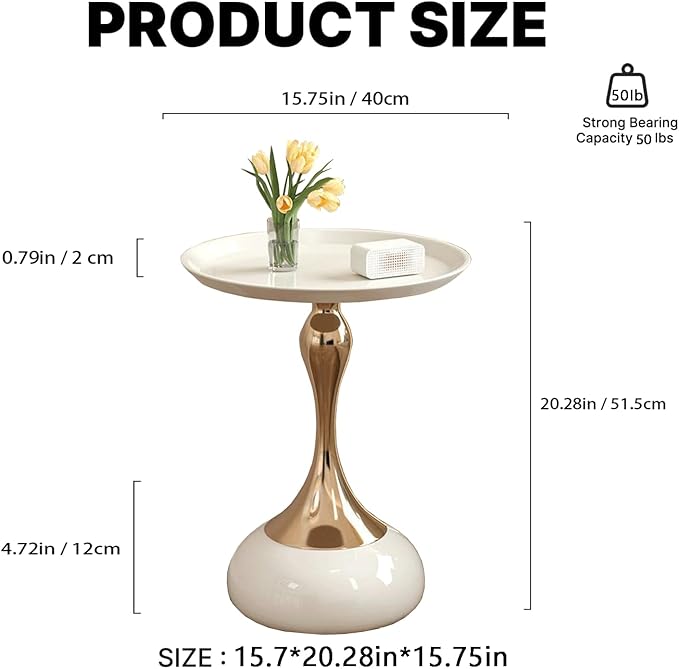 Modern Round Side Table with Gold Pedestal Base, Accent End Table - Image 2