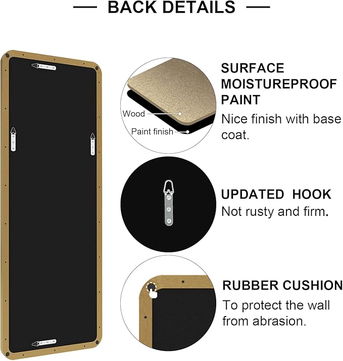 ANDY STAR 18" x 48" Full Length Wall Mirror, Large Brushed Gold Mirror - Image 4