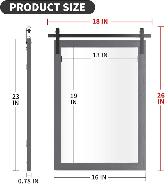 Farmhouse Wall Mirror, Rustic Wood Frame Bathroom Mirror Barn Door Inspired - Image 3