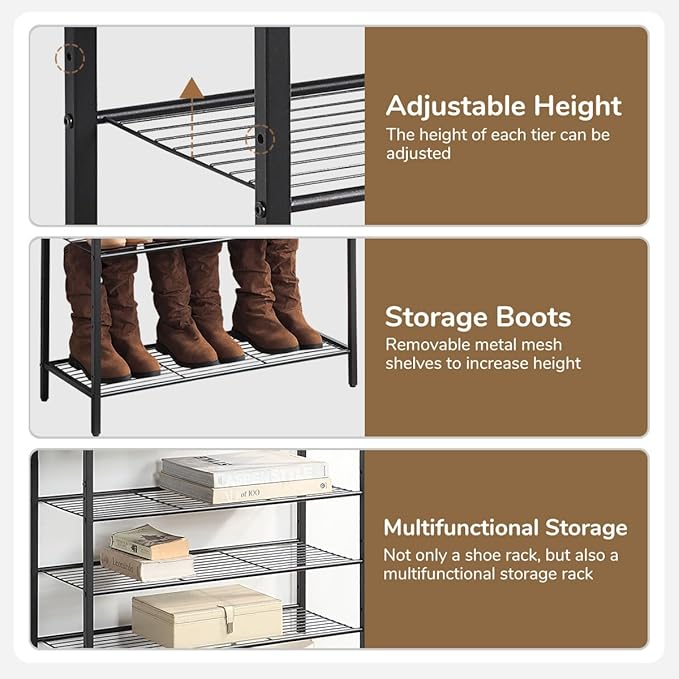 5-Tier Shoe Rack Organizer, Metal Mesh Shoe Storage Shelf, - Image 4