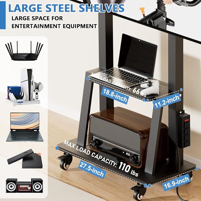 Rolling TV Stand with Power Outlet, Mobile TV Stand on Wheels - Image 6