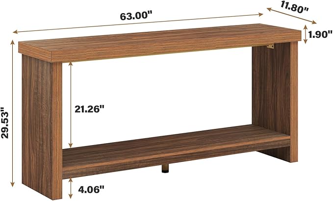 63 Inches Narrow Console Table, 2-Tier Long Sofa Tables Behind Couch Table - Image 3