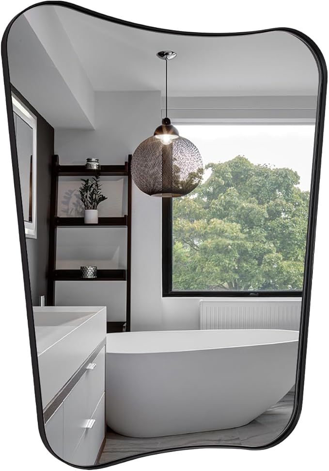 Black Bathroom Vanity Mirrors, 24 x 32 Irregular Wall Mirror - Image 7