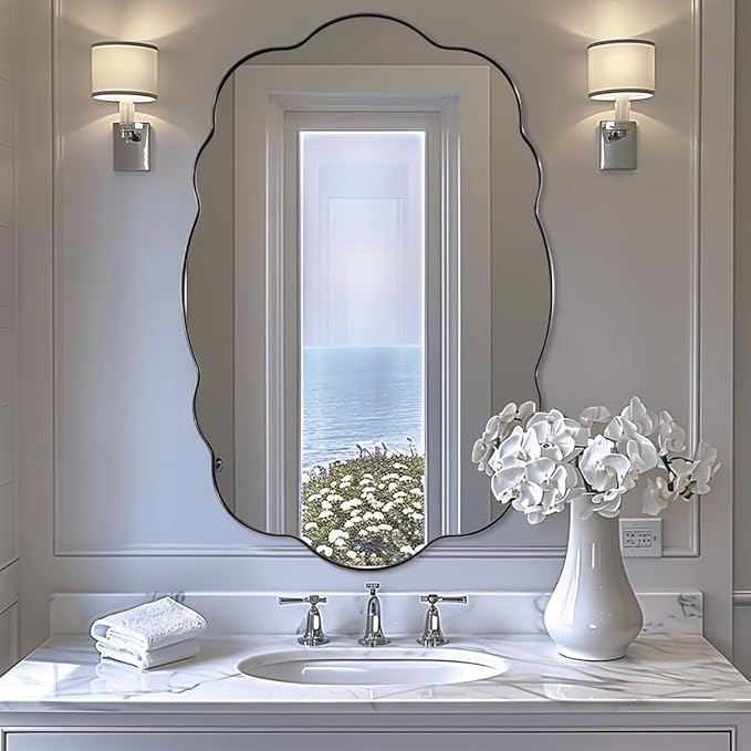ANDY STAR Brushed Nickel Bathroom Mirror, 24x36 Inch Silver Asymmetrical Wall - Image 9