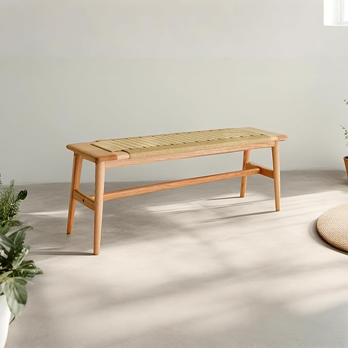 OOKSEN Entryway Bench, Solid Wood Dining Bench, 31.5" Wooden End of Bed Benches - Image 6