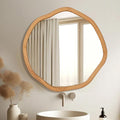 ULIKE Round Wood Mirror, 30 Inch Asymmetrical Circle Vanity Mirror by ULIKE