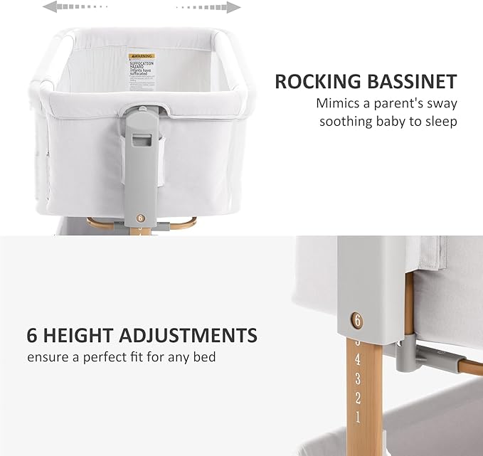3 in 1 Baby Bassinet, Rocking Bassinet, Bedside Bassinet, 6-Height Adjustable - Image 3