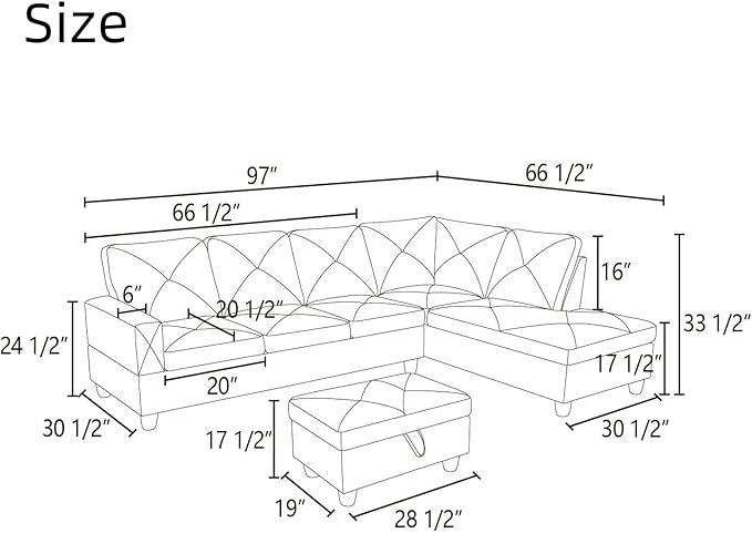 NAYSAYE L Shaped Couch, Leather Modular Sectional Couch - Image 2
